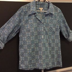 Talbots Blouse. Blue & white print. size L